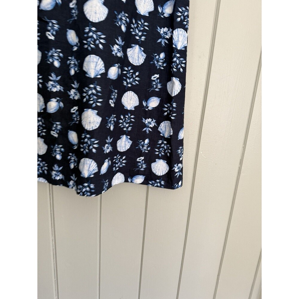 Ann Taylor Skirt 10 Shell Tile Linen Blend Paperbag Seashell Sea Beach Blue - Picture 5 of 6